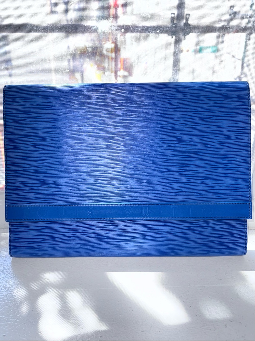 Louis Vuitton Blue Epi Leather Document Clutch with Embossed Brand